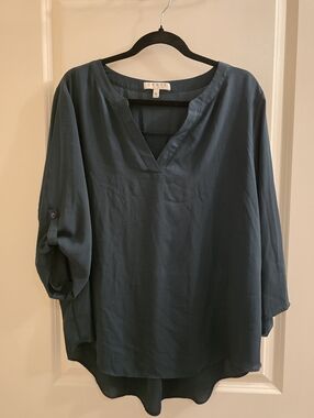 Split-Neck Blouse - Teal Size XL